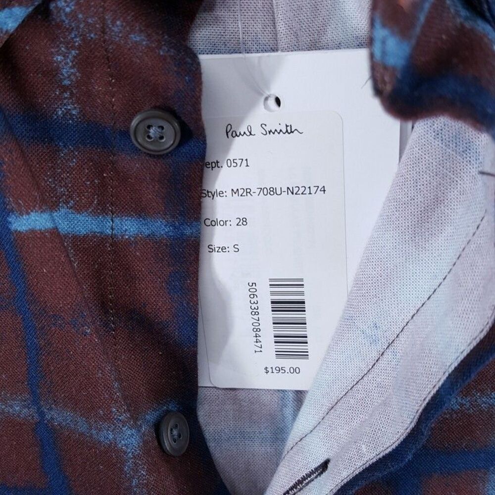 PAUL SMITH Shirt Mens Small Burgundy Check Button Up Contrast Cuff Regular Fit - Picture 5 of 8